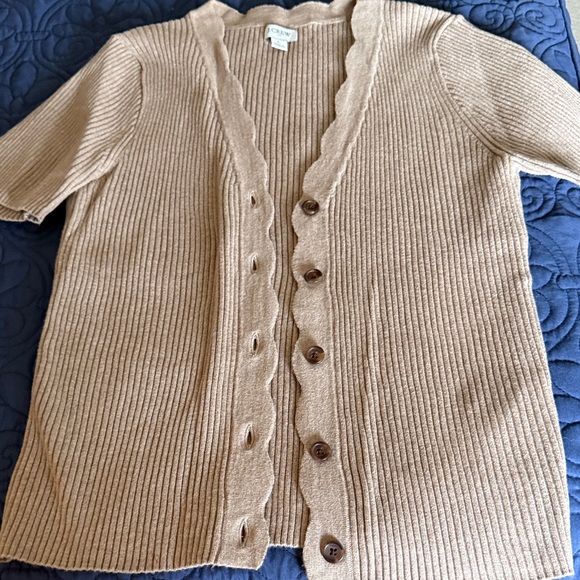 J. Crew Sweaters - J. Crew Tan Ribbed Cardigan with Scalloped Edges